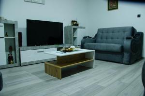 a living room with a couch and a television at Apartman Crvenka stan na dan in Crvenka