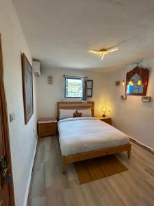 ein Schlafzimmer mit einem großen Bett und einem Fenster in der Unterkunft USHA Guest House in Chefchaouen