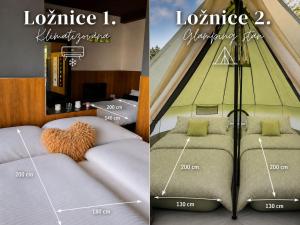 a room with two beds in a tent at Wellness Glamping Apartmán Přerov in Přerov