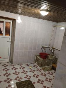 a bathroom with a shower with a sink in it at OMKA Guest House in Toktogul