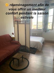 a living room with a couch and a bed at Appartement Hyper Centre in Limoges
