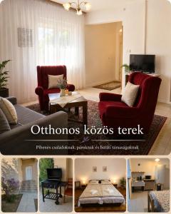 a collage of photos of a living room at Levendula Vendégház in Verpelét