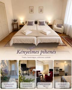 a collage of pictures of a bedroom with a bed at Levendula Vendégház in Verpelét