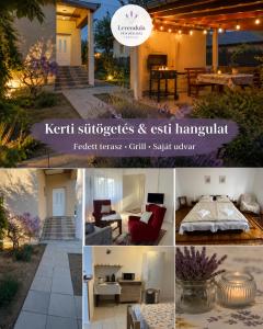 a collage of photos of a patio and garden at Levendula Vendégház in Verpelét