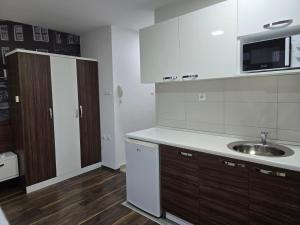 a kitchen with a sink and a counter top at Sunny apartment in Niš