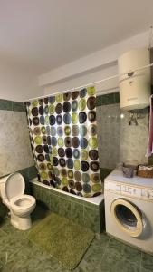 a bathroom with a toilet and a washing machine at Todos home in Amalias