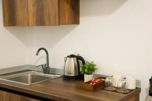 a kitchen counter with a sink and a coffee maker at Nuvelle Boutique Hotel in Prizren +38 photos