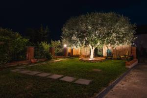 a garden at night with a tree in the yard at Fermata Sessant in Asti