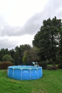 a blue hot tub sitting in a grass field at Le Noble Jardin in Mohon