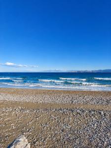 a beach with a large rock and the ocean at MARGIANNA APARTMENTs Seaside Studio in Káto Ássos +2 photos