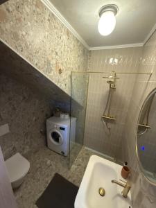 a bathroom with a toilet and a sink and a mirror at Studio Allure 1 in Kornić +8 photos