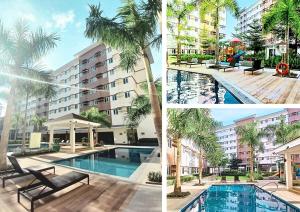 a collage of pictures of a hotel with a pool at The Lumière Stays Cozy Mallside Boutique Haven in Trece Martires