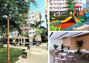 a collage of photos of a hotel with a playground at The Lumière Stays Cozy Mallside Boutique Haven in Trece Martires