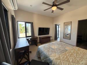 a bedroom with a bed and a flat screen tv at Ocean View Studio Near Los Barriles in Buenavista