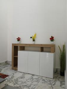 a white table with two potted plants on top at Victoria Home in Eboli
