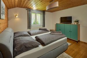 a living room with two beds and a television at Haus Bergharmonie in Tschagguns