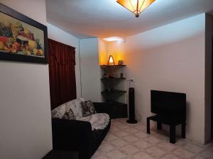 a living room with a couch and a chair and a television at DESTINY Apto Parque in San Rafael