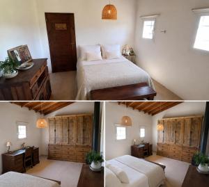 two pictures of a bedroom with a bed and a table at La Chacra de Pilar in Pilar