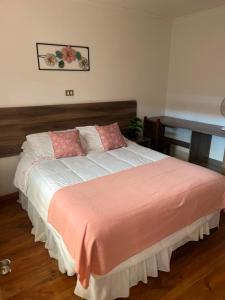 a bedroom with a large bed with pink pillows at Hotel y Restaurant ISIDORA in Arica +21 photos