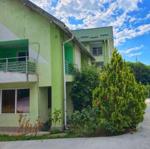a green building with a tree in front of it at Ram house1 in Piteşti +11 photos