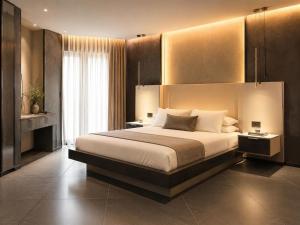 a bedroom with a large bed and a large window at La Coquille - הקונכייה in Eilat +2 photos