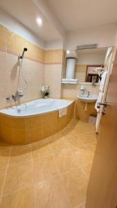 a large bathroom with a tub and a sink at Apartmány v Žitě in Třeboň