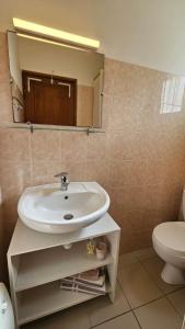 a bathroom with a sink and a toilet at Studios Corte Restonica in Corte +23 photos