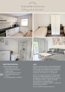 a collage of three pictures of a kitchen and a living room at Wambacher Ferienwohnung in Schlangenbad