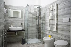 La salle de bains est pourvue d'une douche, de toilettes et d'un lavabo. dans l'établissement Bed & Breakfast Ellenica, à Rionero in Vulture