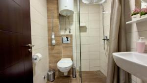 a small bathroom with a toilet and a sink at Neo3 in Veliko Gradište