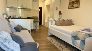 a living room with a bed and a couch at Neo3 in Veliko Gradište