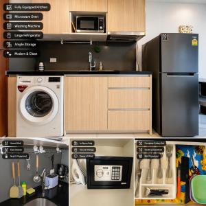 a kitchen with a refrigerator and a microwave at Pattaya Laguna Beach Resort 2 in Nong Prue