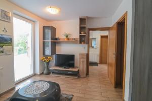 a living room with a flat screen tv at Počitniško stanovanje Aurora in Bovec