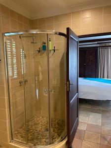 a shower with a glass door in a bedroom at 42onKing in Centurion +42 photos
