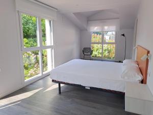 a bedroom with a large bed and two windows at Hamabi in Hendaye