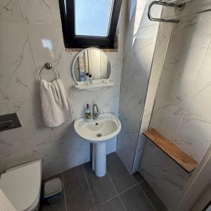 a small bathroom with a sink and a mirror at Mavi Kuş in Bektaş