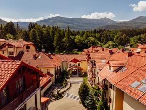 eine Luftaufnahme einer Stadt mit Häusern und Bergen in der Unterkunft Instytut Zdrowia Sofra FIT & SPA in Karpacz