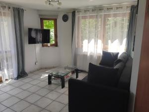 a living room with a couch and a table at Ferienwohnung am Trillenbühl in Salem
