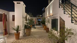 a courtyard of a white building with potted plants at villazancot in Tangier