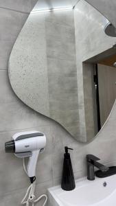 a hair dryer on a bathroom sink with a mirror at Forest Solotvyno in Solotvyno