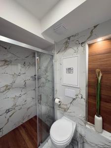 a bathroom with a toilet and a shower at Luxury Apartment Poli in Ohrid +30 photos