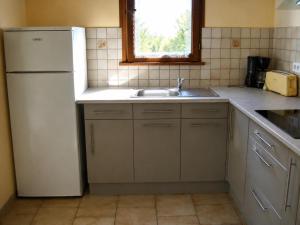 a kitchen with a white refrigerator and a sink at Tastet in MouscardÃ¨s