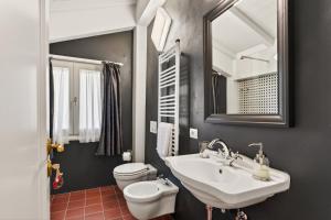 a bathroom with a sink and a toilet and a mirror at Podere il Cavallo Blu in Le Focette +33 photos