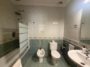 a bathroom with a toilet and a sink at Hostal Bellas in Ávila