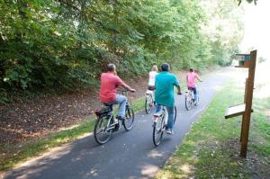 a group of people riding bikes down a road at L'étable des amis in Escalans