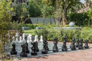 a giant chess set on a sidewalk in a garden at Wittenberg by Cove in Amsterdam +4 photos