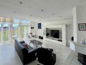 a living room with a couch and a tv at Ferienwohnung Seerhein in Konstanz