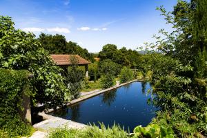 a pool of water in a garden with trees at Quinta do Codeçal in Vila Real