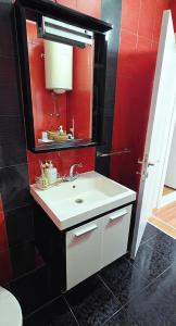 a bathroom with a sink and a mirror at G - Apartments in Kumanovo