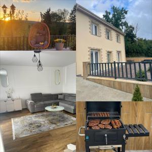 a collage of photos with a house and a grill at Hébergement familial dans un environnement calme in Méry-sur-Marne